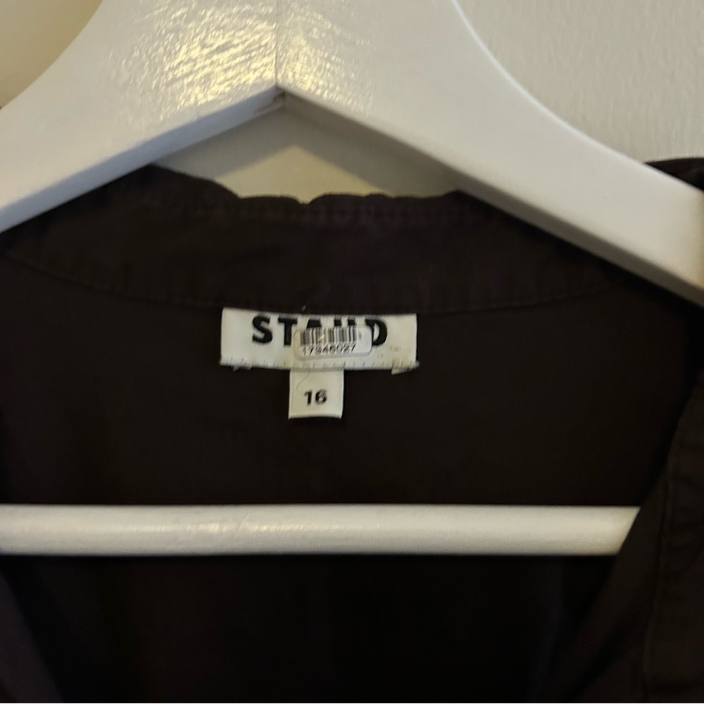 Staud Romy Midi Dress Earth Cafe Brown Sleeveless Collared Drop Waist Size 16 - Picture 6 of 11